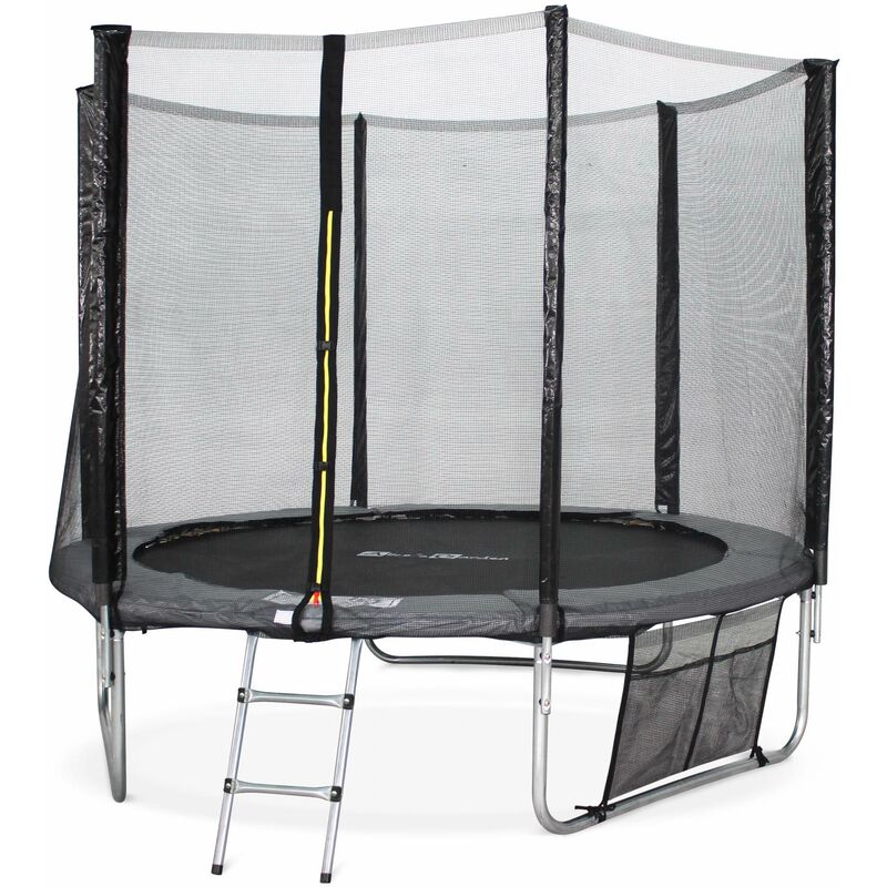 Trampoline 250cm - Pluton XXL Gris - avec filet de protection, échelle, bâche, filet pour chaussures, kit d'ancrage, trampoline de jardin 250 cm