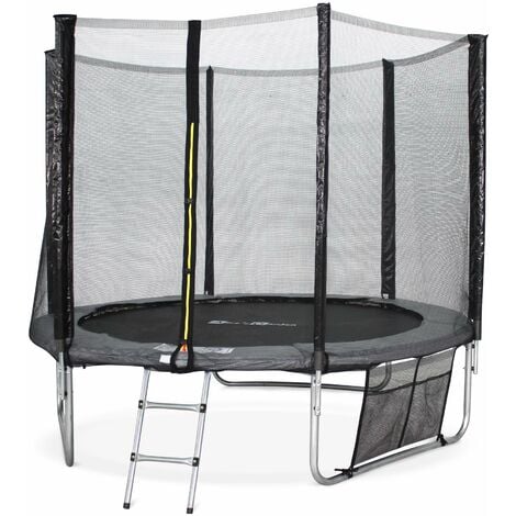 Trampoline 250cm - Pluton XXL Gris - avec filet de protection, échelle, bâche, filet pour chaussures, kit d'ancrage, trampoline de jardin 250 cm |Qualité PRO |Normes EU