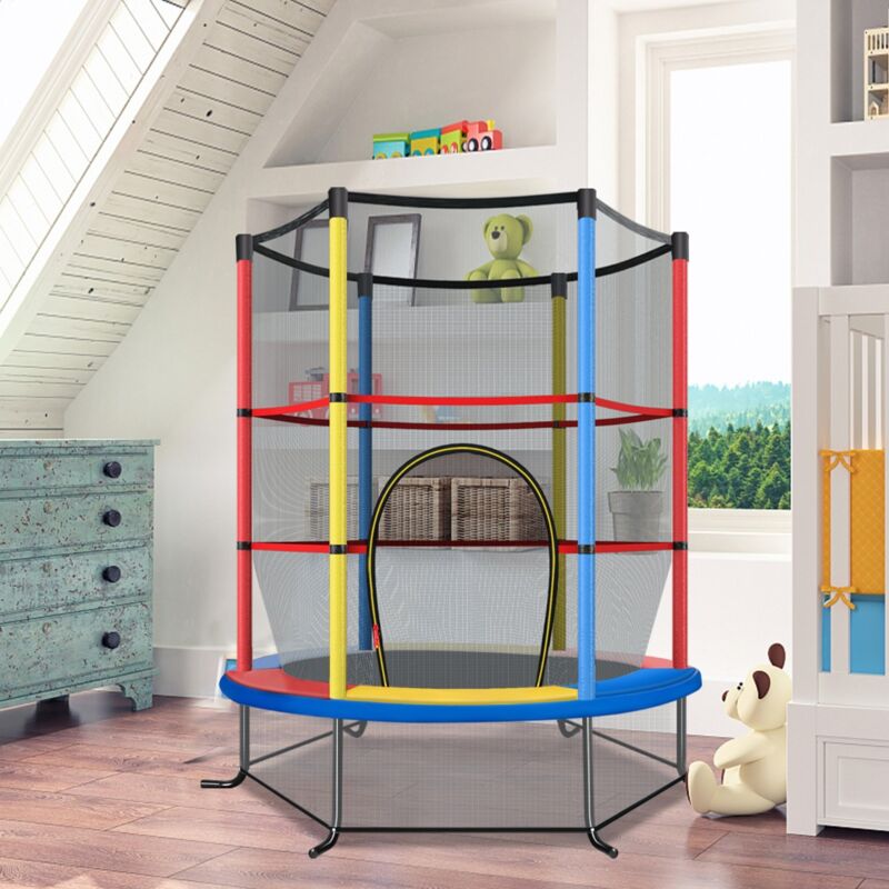 Trampoline de Jardin pour Enfants Ø165CM avec Filet de Protection Appuis de Ressorts et Structure en Acier Coloré CW9081 design in