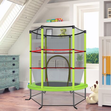 Trampoline de Jardin pour Enfants Ø165CM avec Filet de Protection Appuis de Ressorts et Structure en Acier Vert CW8054 Maison Chic