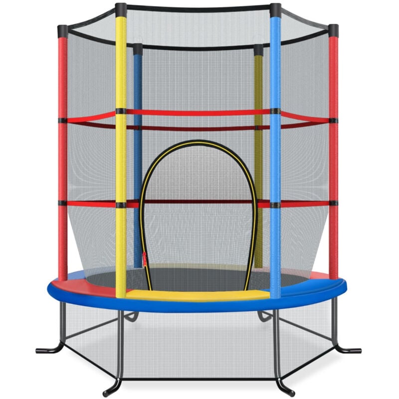 Trampoline de jardin pour enfants diamètre 165 cm avec filet de protection appuis de ressorts et structure en acier coloré - Or