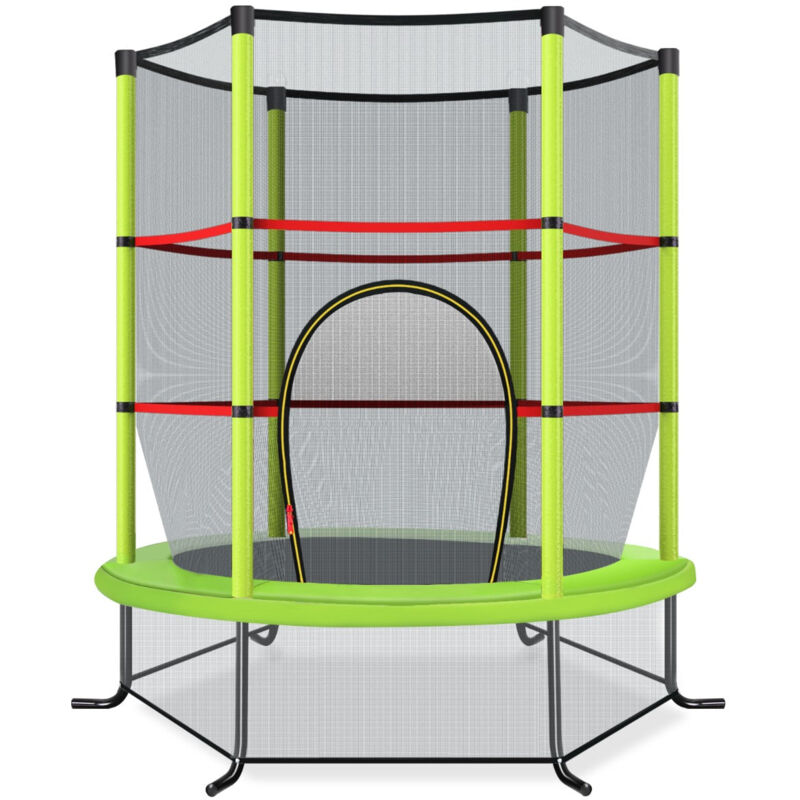 Trampoline de jardin pour enfants diamètre 165 cm avec filet de protection appuis de ressorts et structure en acier vert - Or