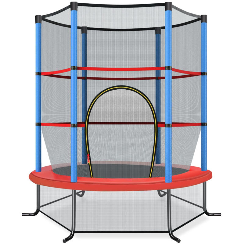 Trampoline de jardin pour enfants ø165cm avec filet de protection appuis de ressorts et structure en acier bleu - Bleu