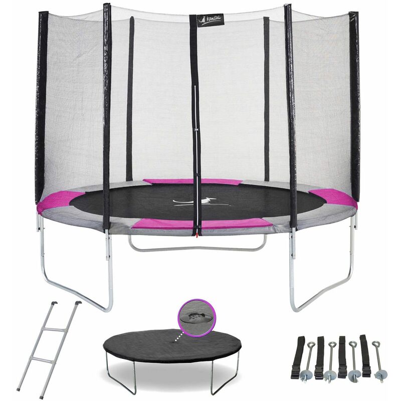 Trampoline rond Ø300cm avec filet, échelle, bâche et kit d'ancrage - ralli 300 - Rose - Kangui