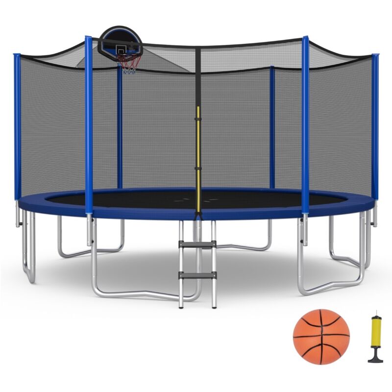 Trampoline d'Extérieur Ø366 cm Trampoline avec Panier de Basket Filet