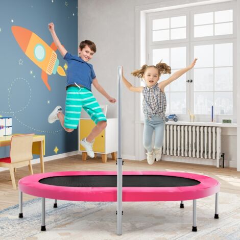 Trampoline Double pour 2 Personnes Trampoline Pliable avec Main Courante Ajustable et Coussin de Sécurité Tapis de Rebond Ovale Rose