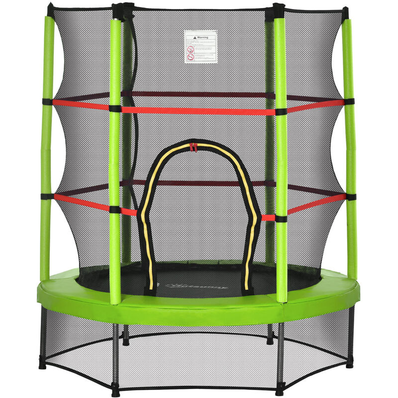 Trampoline enfant ø 1,40 × 1,60H m filet de sécurité porte zipée couvre-ressorts 6 poteaux rembourrés inclus vert - Vert