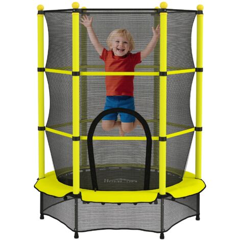 Trampoline enfant Ø140 cm 3-10 ans, filet sécurité, charge 50 kg, int/ext, jaune