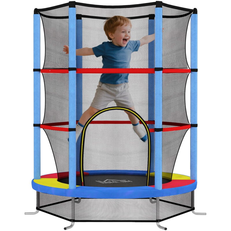 Homcom - Trampoline enfant Ø140 cm max. 45 Kg - filet sécurité, porte zippée, 6 poteaux rembourrés - multicolore