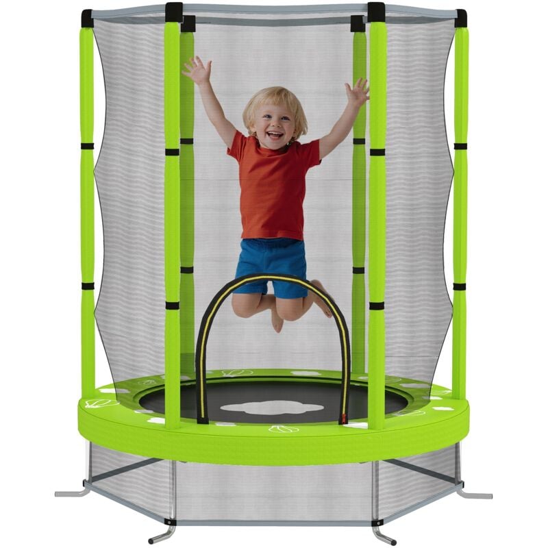 Trampoline enfant Ø140 cm max. 45 Kg - filet sécurité, porte zippée, 6 poteaux rembourrés - vert pomme