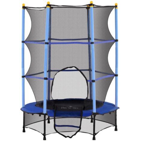 Trampoline enfant 140x140x190 cm avec filet de sécurité, intérieur/extérieur, charge max 50kg - Acier et plastique bleu