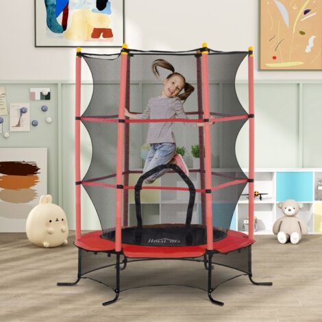 Trampoline Enfant Ø 1,63 × 1,9H m Filet de sécurité Porte zipée Couvre-Ressorts 6 poteaux rembourrés Inclus Rouge