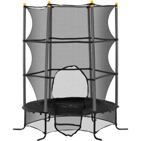 Trampoline enfant Ø 1,63 × 1,9H m filet sécurité zip couvre-ressorts 6 poteaux rembourrés noir inclus