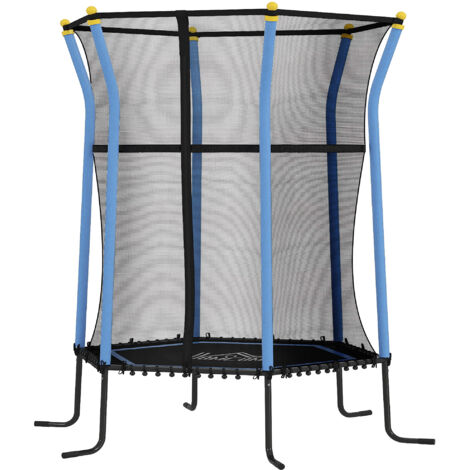 Trampoline enfant Ø163,5 cm avec filet de sécurité, rembourré, acier, charge max 50 kg, noir et bleu