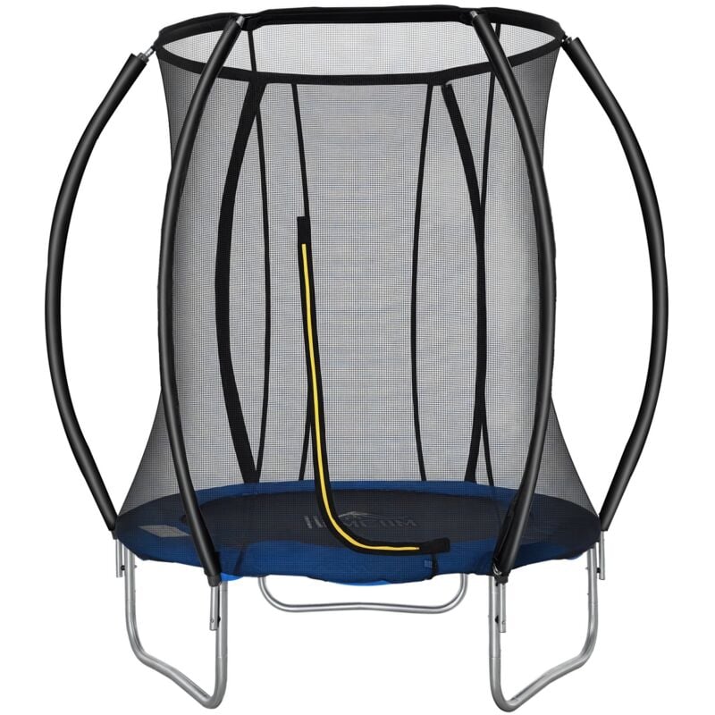 Trampoline enfant ø 2,25 × 2,35H m filet de sécurité porte zipée couvre-ressorts 6 poteaux rembourrés incurvés bleu
