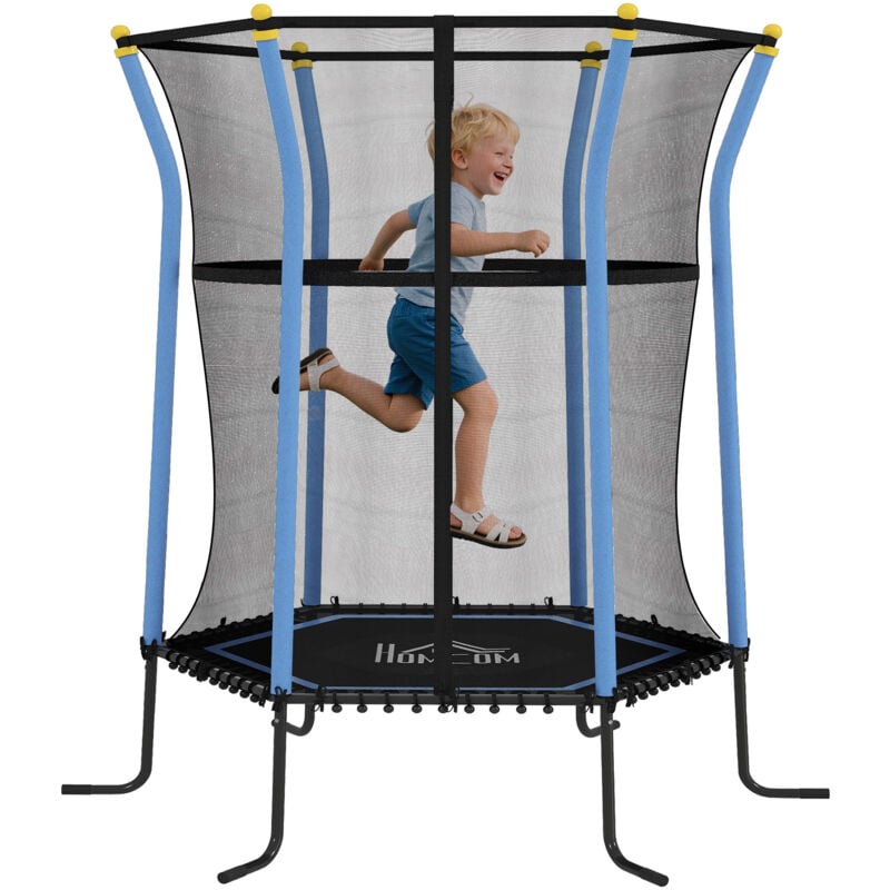 Homcom - Trampoline enfant dia. 1,63 x 1,9H m filet de sécurité porte zippée 6 poteaux rembourrés inclus charge max. 50 Kg bleu noir