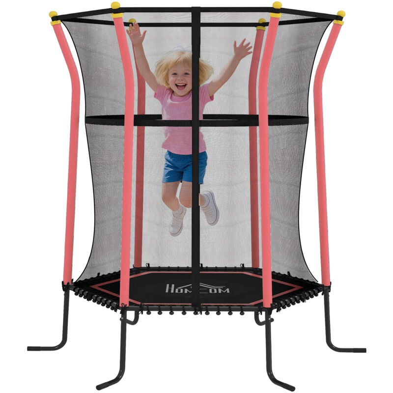 Homcom - Trampoline enfant dia. 1,63 x 1,9H m filet de sécurité porte zippée 6 poteaux rembourrés inclus charge max. 50 Kg rouge noir