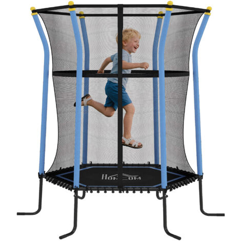 Trampoline enfants Ø163,5 cm filet sécurité rembourré acier charge 50 kg noir bleu