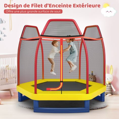 Trampoline Enfants φ223CM avec Filet de Sécurité Respirant 36 Ressorts Protégés Structure Acier Galvanisé Tapis de Saut PP Orange CW9460 Maison Chic
