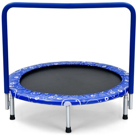Trampoline Enfants Pliable Ø 92 cm avec Housse de Sécurité Matelassée et Poignée Recouverte Intérieur 150 KG Bleu+Noir CW5943 DESIGN IN