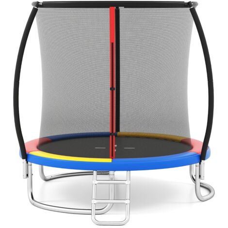 Trampoline Extérieur 244CM Trampoline Récréatif Robuste avec Filet de Sécurité Échelle et Cadre en Acier Galvanisé Antirouille Multicoloré