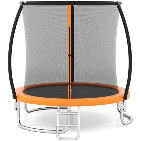 Trampoline Extérieur 244CM Trampoline Récréatif Robuste avec Filet de Sécurité Échelle et Cadre en Acier Galvanisé Antirouille Orange