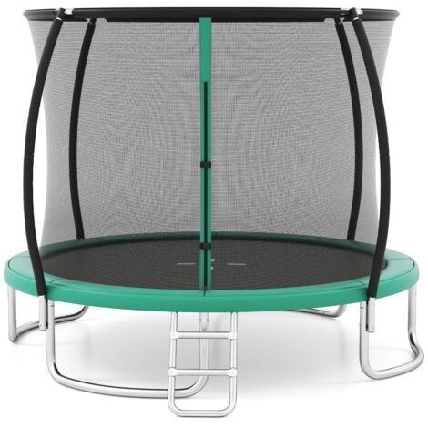 Trampoline Extérieur 305 CM Trampoline Récréatif Robuste avec Filet de Sécurité Échelle et Cadre en Acier Galvanisé Antirouille Vert