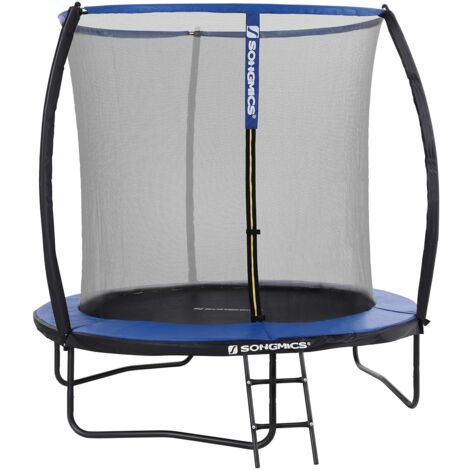 Trampoline extérieur, Diamètre 244cm, Équipement Jardin, avec Échelle, Filet de Protection, Poteaux recouverts, Sécurité testée par TÜV Rheinland, Noir et bleu, STR8BK - Bleu