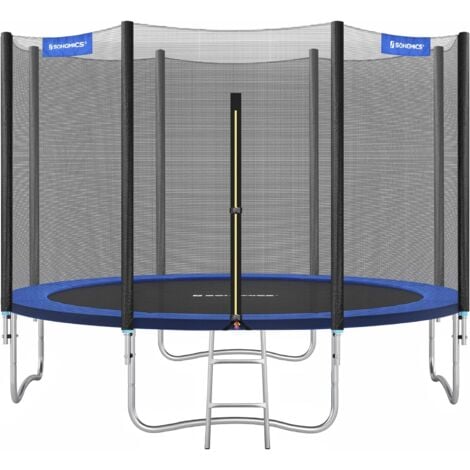 Trampoline Extérieur, Diamètre 305cm, TÜV Rheinland GS Certifica, avec Échelle, Filet de protection, Poteaux recouverts, Noir et bleu