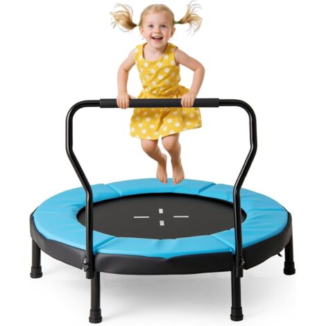 Trampoline Exterieur Enfant Ø102 cm, Trampoline Interieur Exterieur avec Barre de Poignée, 30 Ressorts, Charge 100 kg, pour 3-6 Ans