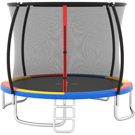 Trampoline Exterieur Enfant Adulte Ø305 cm, Trampoline Jardin avec Filet de Sécurité, Cadre en Acier Galvanisé, Échelle, Multicolore, pour 3 Ans+