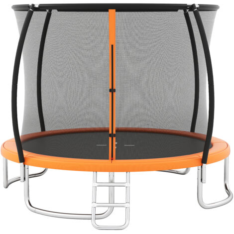 Trampoline Exterieur Enfant Adulte Ø305 cm, Trampoline Jardin avec Filet de Sécurité, Cadre en Acier Galvanisé, Échelle, Orange, pour 3 Ans+