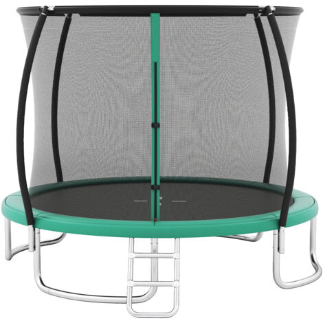 Trampoline Exterieur Enfant Adulte Ø305 cm, Trampoline Jardin avec Filet de Sécurité, Cadre en Acier Galvanisé, Échelle, Vert, pour 3 Ans+