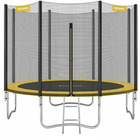 Trampoline extérieur, Diamètre 305cm, Équipement jardin, avec Échelle, Filet de protection, Poteaux recouverts, Sécurité testée par TÜV Rheinland, Noir et bleu STR10FT