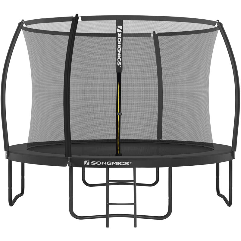 Trampoline pour Enfants Diamètre 305 cm, Filet de Protection, Poteau Incurvé de 180 cm de Haut, Coussins de Sécurité, Échelle, Cadre en Acier, Noir