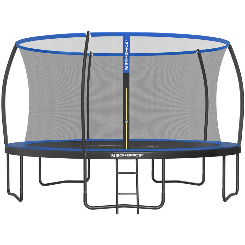 Trampoline ø 427 cm pour Enfants, Filet de Protection, Poteau Incurvé de 180 cm de Haut, Coussin de Sécurité, Échelle, Cadre en Acier, Certificat tüv