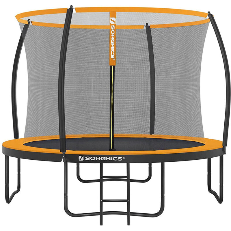 Trampoline extérieur diamètre 366 cm équipement jardin avec échelle filet de protection poteaux recouvertsnoir et orange - Noir