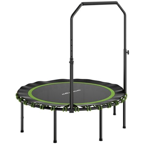 Trampoline fitness avec barre d'appui réglable - Sportif pour usage intérieur et extérieur, acier et plastique vert 114x114x129cm