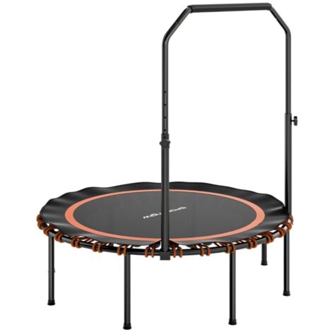 Trampoline fitness avec barre réglable, usage intérieur/extérieur - Acier et plastique orange, saut sportif 114x114x129cm