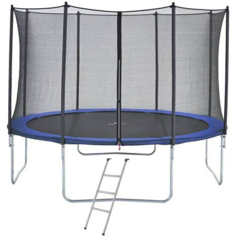 Trampoline KANGUI - BLEU Ø 426-430 cm XXL Enfant Filet de sécurité et Échelle Certification CE & NF EN 7114