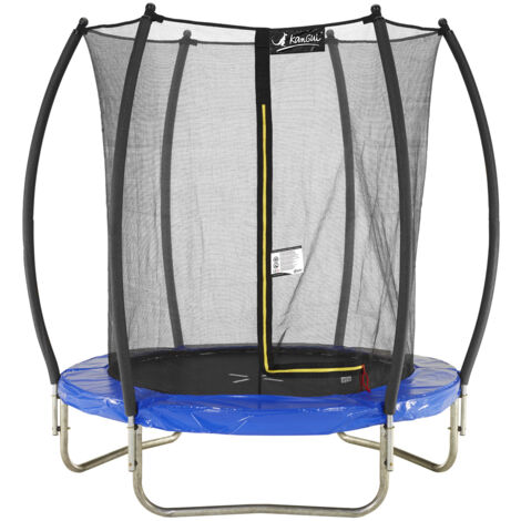 Trampoline de jardin rond Ø180 cm avec filet de sécurité intérieur – Structure en acier galvanisé – Accès facile avec porte en L – Kangui