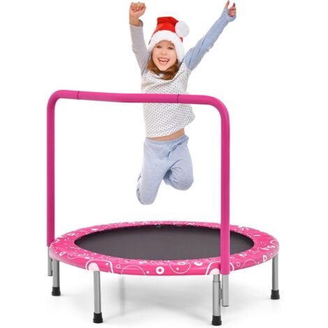 Trampoline pliable Ø 92 cm, trampoline de fitness pour enfants de 3 à 10 ans avec barre de sécurité, cadre en acier robuste supportant une charge de 150 kg, convient à une utilisation intérieure et ex