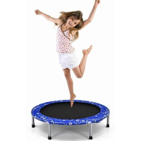 Trampoline pliable Ø 92 cm, trampoline de fitness pour enfants de 3 à 10 ans avec barre de sécurité, cadre en acier robuste supportant une charge de 150 kg, convient à une utilisation intérieure et ex