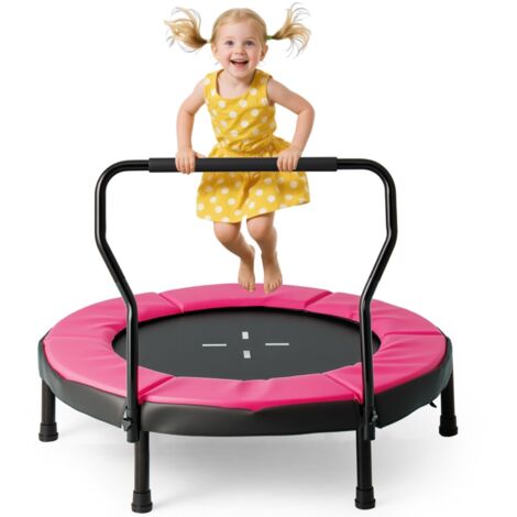 Trampoline pour Enfants Ø102 Cm Trampoline de Fitness d'Intérieur avec Poignée Amovible Mini Trampoline Supportant Jusqu'à 100 Kg Rose