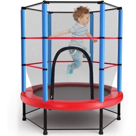 MAGICFOX Trampoline pour Enfants Ø140cm, avec Filet de Sécurité Surélevé, Cadre en Acier, Trampoline Extérieur et Intérieur pour Enfant - Bleu