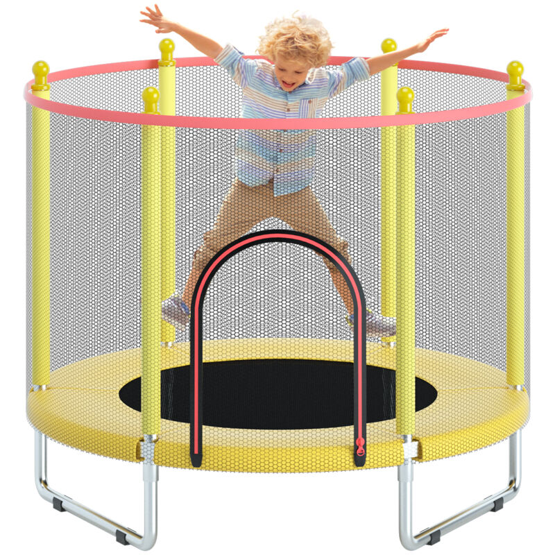 Magicfox - Trampoline pour Enfants Ø150cm, avec Filet de Sécurité Surélevé, Cadre en Acier, Trampoline Extérieur et Intérieur stable - Jaune