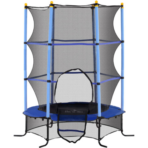 Trampoline pour Enfants Ø1,6x1,9 m avec Filet de Sécurité et Poteaux Rembourrés, Âge 3-10 Ans, Bleu