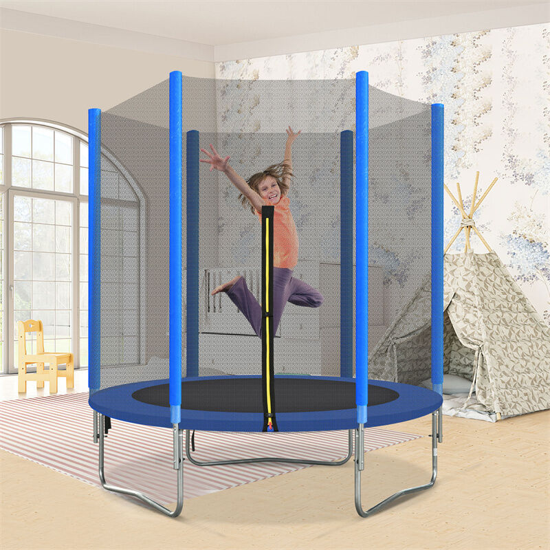 Trampoline pour enfants, 6 ft acier galvanisé ronde trampoline de jardin, , bleu 197x185 cm