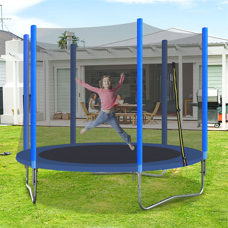 Trampoline pour enfants, 8 ft acier galvanisé ronde trampoline de jardin, , bleu 213 x 246 cm