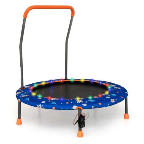 Trampoline pour Enfants Ø92CM Lumineux avec Poignée Amovible Charge 25KG pour Sports de Saut Intérieur Extérieur Bleu CW9282 Maison Chic